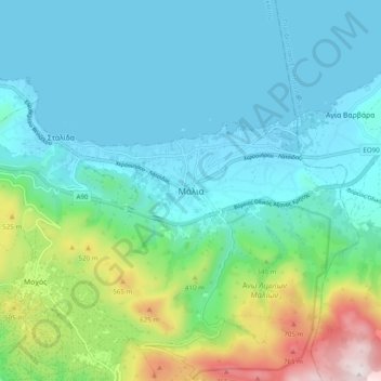 Mappa topografica Μάλια, altitudine, rilievo
