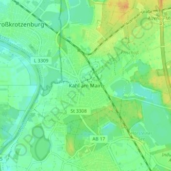 Mappa topografica Kahl am Main, altitudine, rilievo