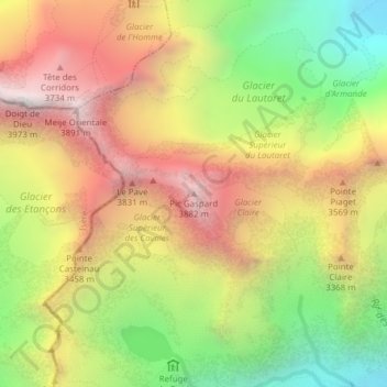 Mappa topografica Pic Gaspard, altitudine, rilievo
