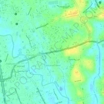 Mappa topografica Vazhakkala, altitudine, rilievo