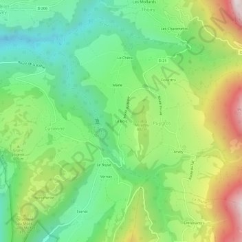 Mappa topografica Le Bois, altitudine, rilievo