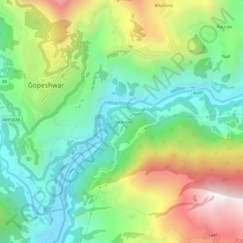 Mappa topografica Lālsānga, altitudine, rilievo