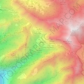 Mappa topografica Masca, altitudine, rilievo