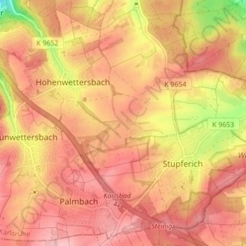 Mappa topografica Hohenwettersbach, altitudine, rilievo