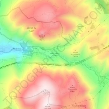 Mappa topografica Ponte Santa Lucia, altitudine, rilievo