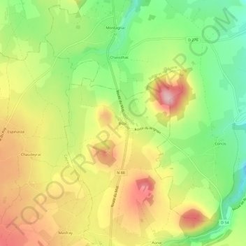 Mappa topografica Bizac, altitudine, rilievo
