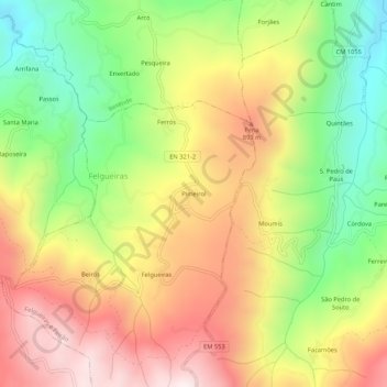 Mappa topografica Pimeirol, altitudine, rilievo