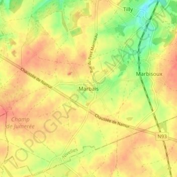Mappa topografica Marbais, altitudine, rilievo