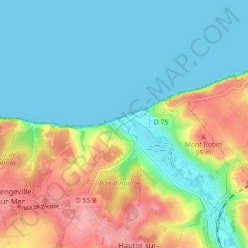 Mappa topografica Pourville-sur-Mer, altitudine, rilievo