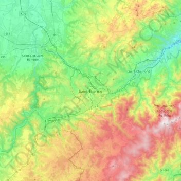 Mappa topografica Saint-Étienne, altitudine, rilievo