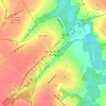 Mappa topografica Lucas do Rio Verde, altitudine, rilievo