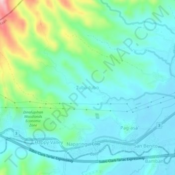 Mappa topografica Tubo-tubo, altitudine, rilievo