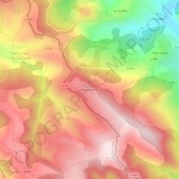 Mappa topografica Roquecezière, altitudine, rilievo
