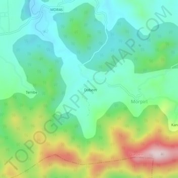 Mappa topografica Dabem, altitudine, rilievo