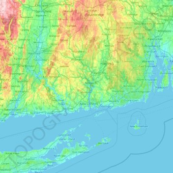 Mappa topografica New London, altitudine, rilievo