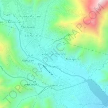 Mappa topografica Yupampa Valencia, altitudine, rilievo