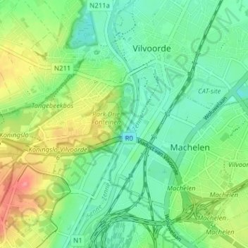 Mappa topografica Drie Fonteinen, altitudine, rilievo