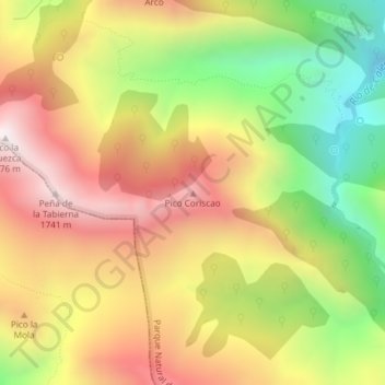 Mappa topografica Pico Coriscao, altitudine, rilievo