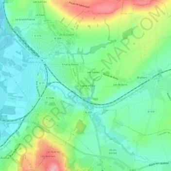Mappa topografica Le Grand Village, altitudine, rilievo