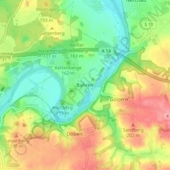 Mappa topografica Bahren, altitudine, rilievo