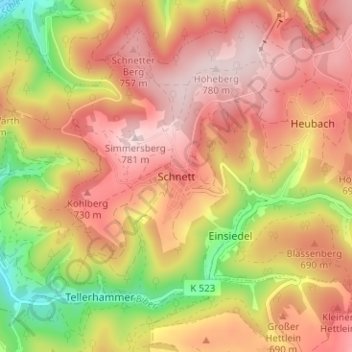 Mappa topografica Schnett, altitudine, rilievo