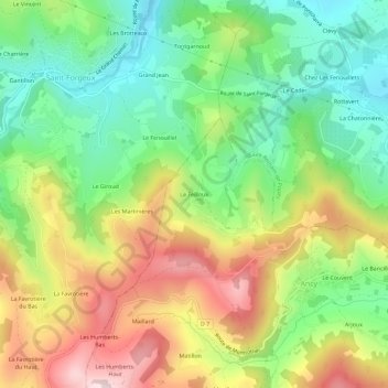 Mappa topografica Le Teilloux, altitudine, rilievo