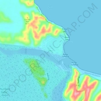 Mappa topografica Tubul, altitudine, rilievo