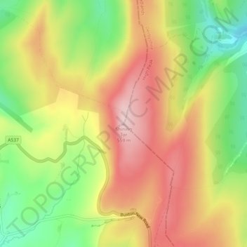 Mappa topografica Shining Tor, altitudine, rilievo