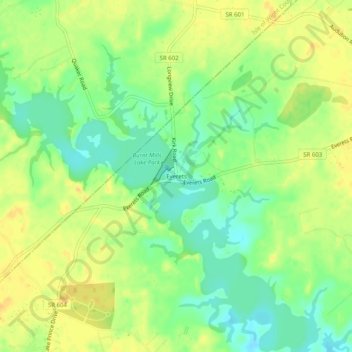 Mappa topografica Everets, altitudine, rilievo