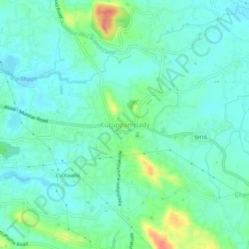 Mappa topografica Kuruppampady, altitudine, rilievo