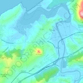 Mappa topografica Mogro, altitudine, rilievo