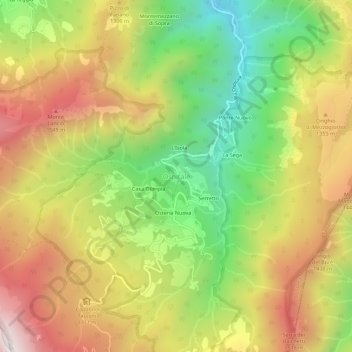 Mappa topografica Ospitale, altitudine, rilievo