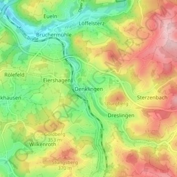 Mappa topografica Denklingen, altitudine, rilievo
