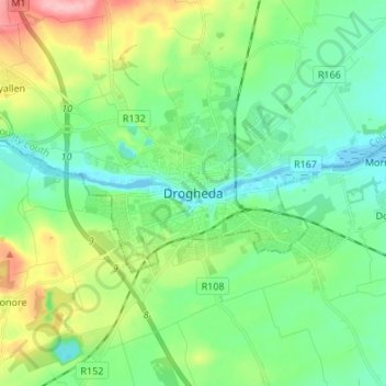 Mappa topografica Drogheda, altitudine, rilievo