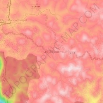 Mappa topografica Cherambadi, altitudine, rilievo