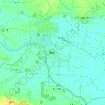 Mappa topografica Gern, altitudine, rilievo