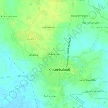 Mappa topografica Malaiyanteru, altitudine, rilievo