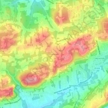 Mappa topografica Coontown, altitudine, rilievo