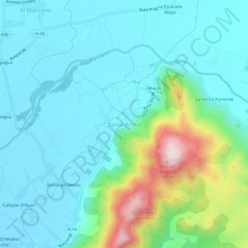 Mappa topografica Tunca Arriba, altitudine, rilievo