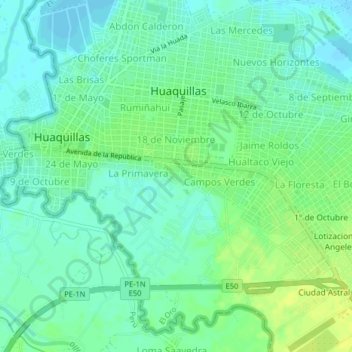 Mappa topografica Ecuador guayaquil, altitudine, rilievo