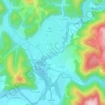 Mappa topografica Argentat, altitudine, rilievo