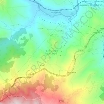 Mappa topografica San Mango sul Calore, altitudine, rilievo