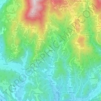 Mappa topografica Mollie, altitudine, rilievo