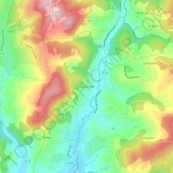 Mappa topografica Tourne Midi, altitudine, rilievo