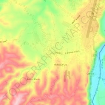 Mappa topografica Lumbia, altitudine, rilievo