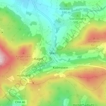 Mappa topografica Mais, altitudine, rilievo