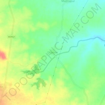 Mappa topografica Dhamni, altitudine, rilievo
