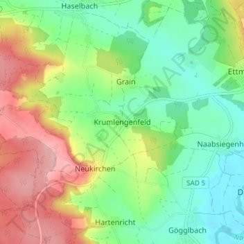 Mappa topografica Krumlengenfeld, altitudine, rilievo