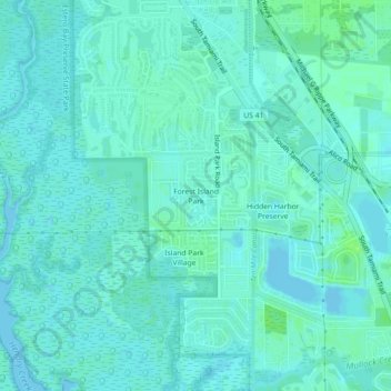 Mappa topografica Forest Island Park, altitudine, rilievo