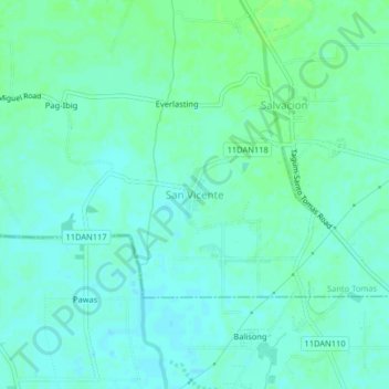 Mappa topografica San Vicente, altitudine, rilievo
